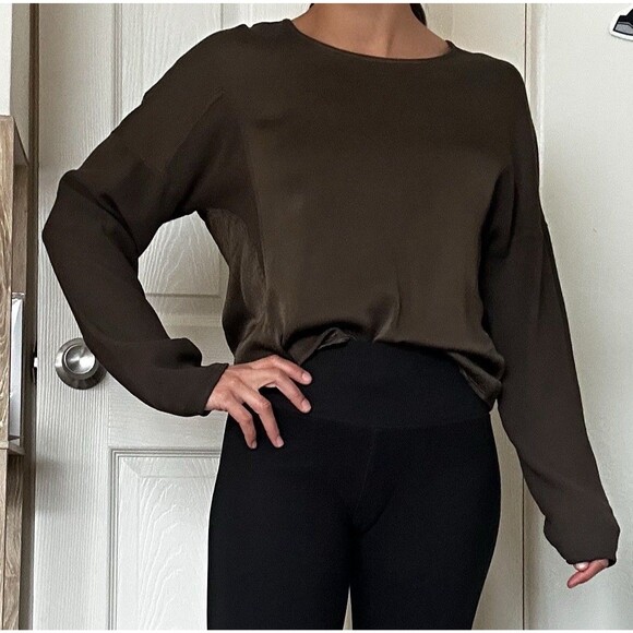 Vintage Ghost Brown Long Sleeve Blouse Women’s Small Made In England Silky Flowy - Picture 4 of 11